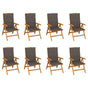 Reclining Folding Chairs with Cushions 8 pcs Solid Teak Wood