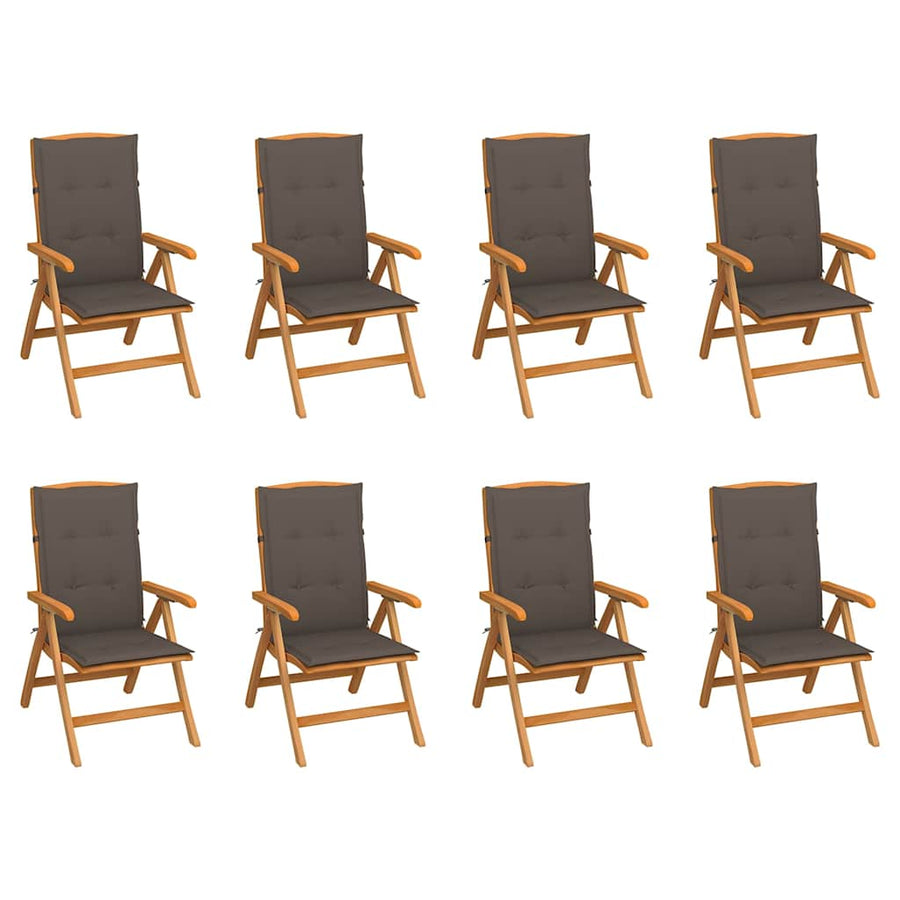 Reclining Folding Chairs with Cushions 8 pcs Solid Teak Wood