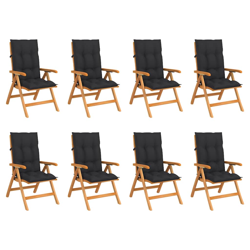 Reclining Folding Chairs with Cushions 8 pcs Solid Teak Wood