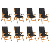 Reclining Folding Chairs with Cushions 8 pcs Solid Teak Wood