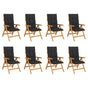 Reclining Folding Chairs with Cushions 8 pcs Solid Teak Wood