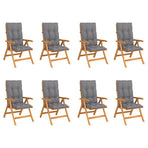 Reclining Folding Chairs with Cushions 8 pcs Solid Teak Wood