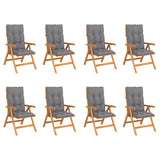 Reclining Folding Chairs with Cushions 8 pcs Solid Teak Wood