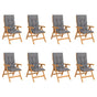 Reclining Folding Chairs with Cushions 8 pcs Solid Teak Wood