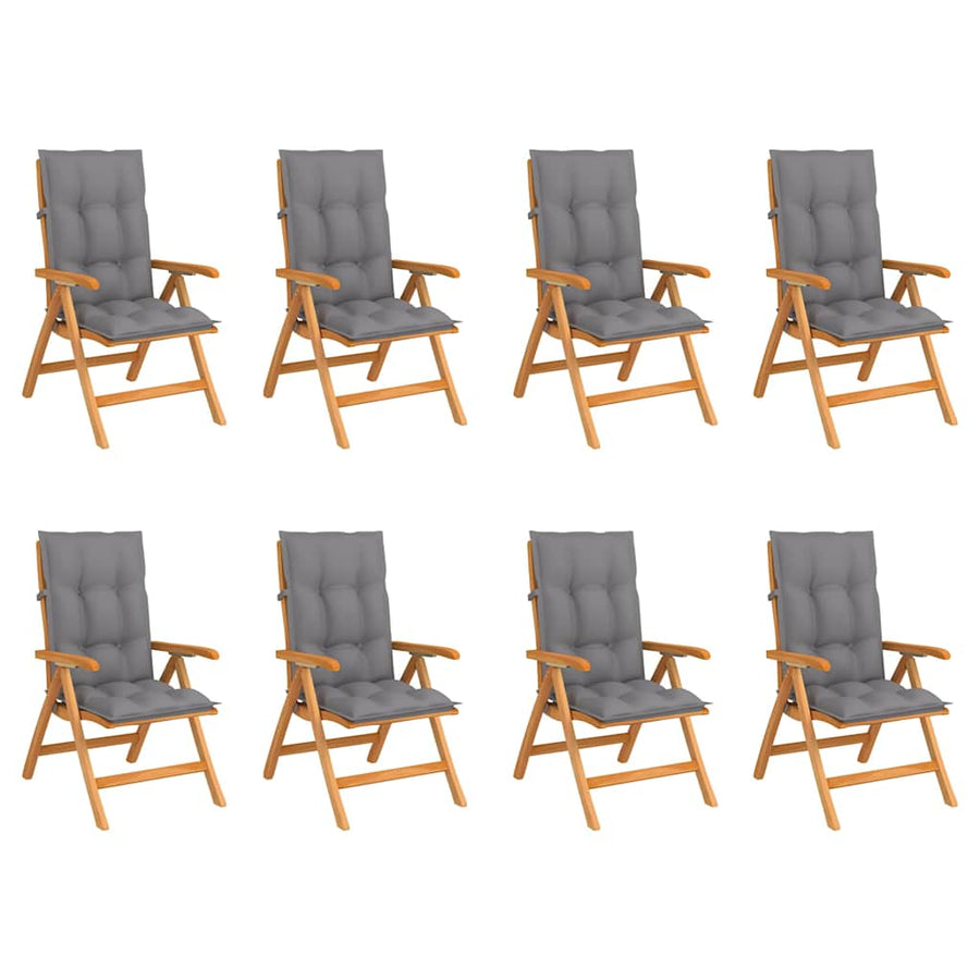 Reclining Folding Chairs with Cushions 8 pcs Solid Teak Wood