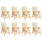 Reclining Folding Chairs with Cushions 8 pcs Solid Teak Wood