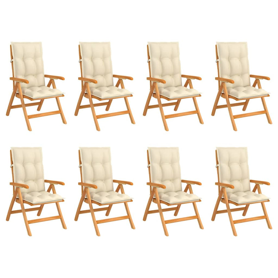 Reclining Folding Chairs with Cushions 8 pcs Solid Teak Wood