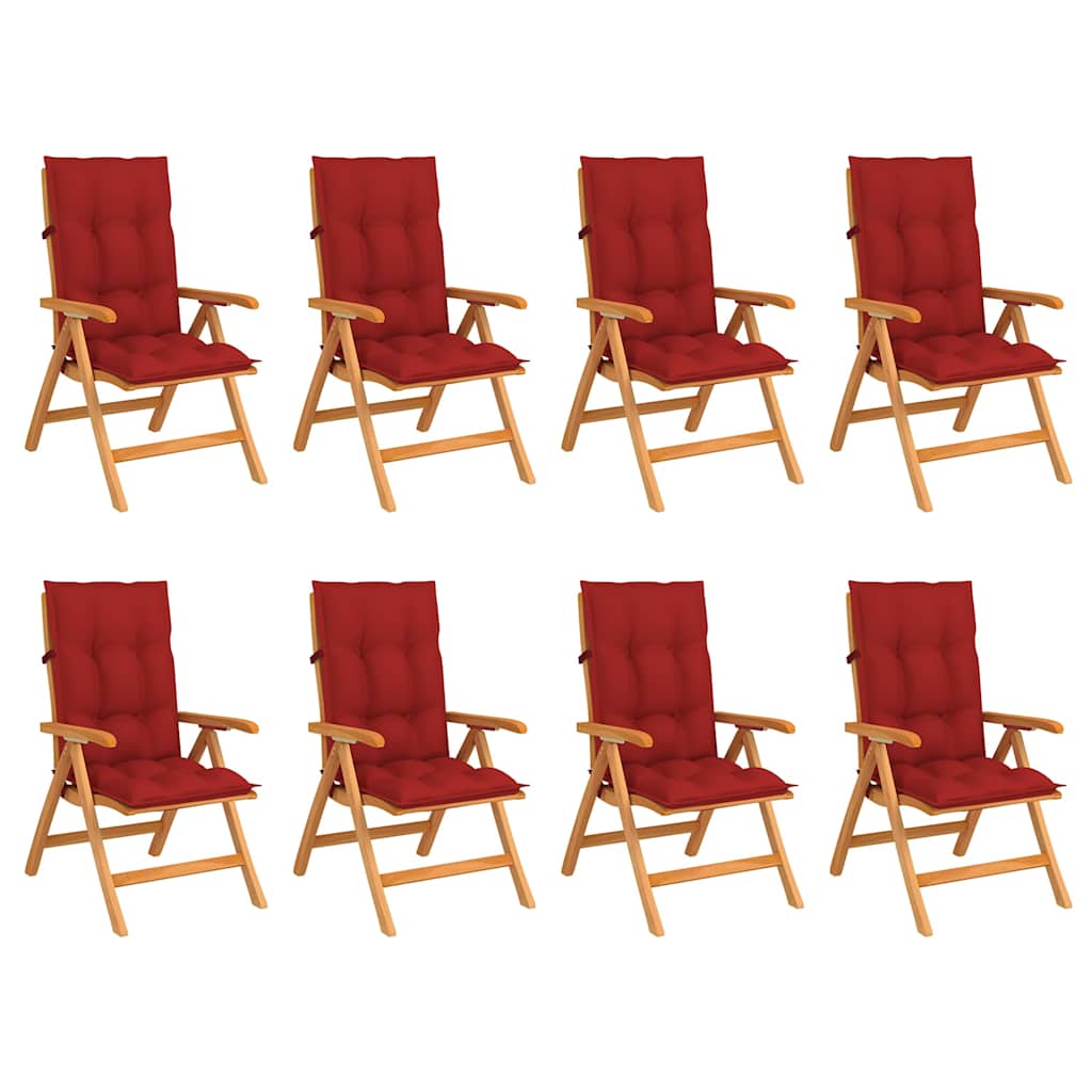 Reclining Folding Chairs with Cushions 8 pcs Solid Teak Wood