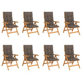 Reclining Folding Chairs with Cushions 8 pcs Solid Teak Wood
