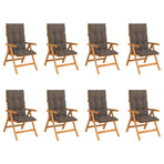 Reclining Folding Chairs with Cushions 8 pcs Solid Teak Wood