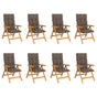 Reclining Folding Chairs with Cushions 8 pcs Solid Teak Wood