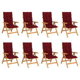 Reclining Folding Chairs with Cushions 8 pcs Solid Teak Wood