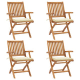 Folding Garden Chairs with Cushions 4 pcs Solid Teak Wood