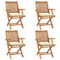 Folding Chairs with Cushions 4 pcs Solid Teak Wood