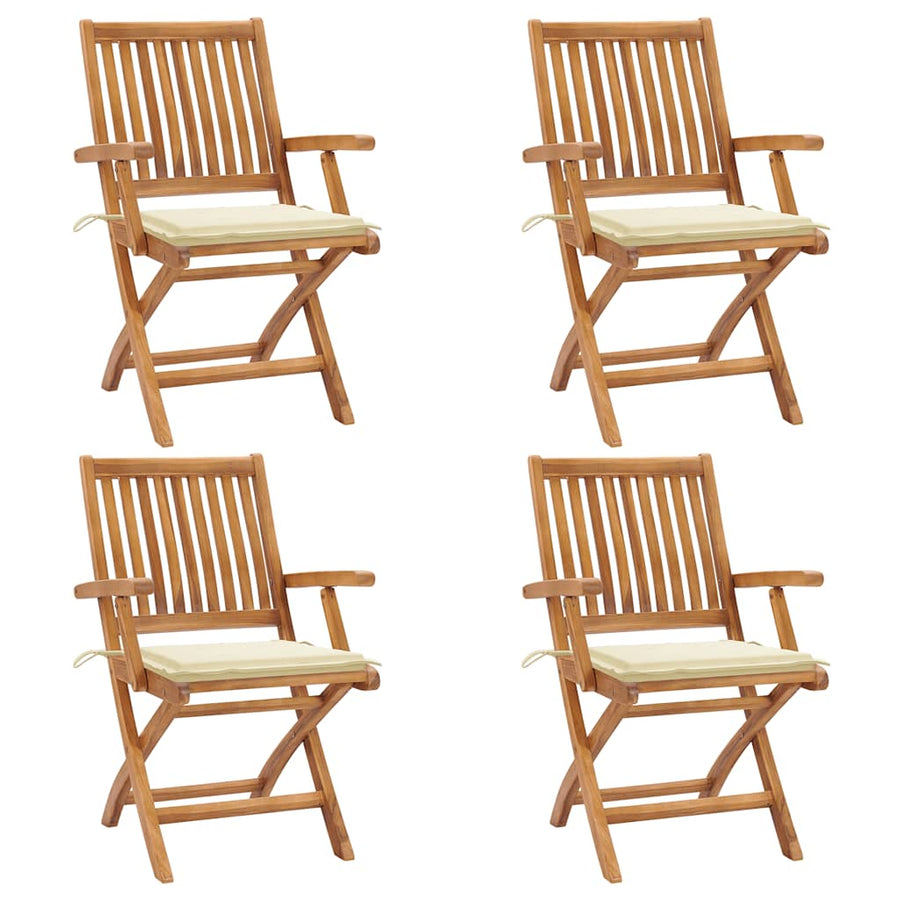 Folding Chairs with Cushions 4 pcs Solid Teak Wood