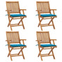 Folding Chairs with Cushions 4 pcs Solid Teak Wood