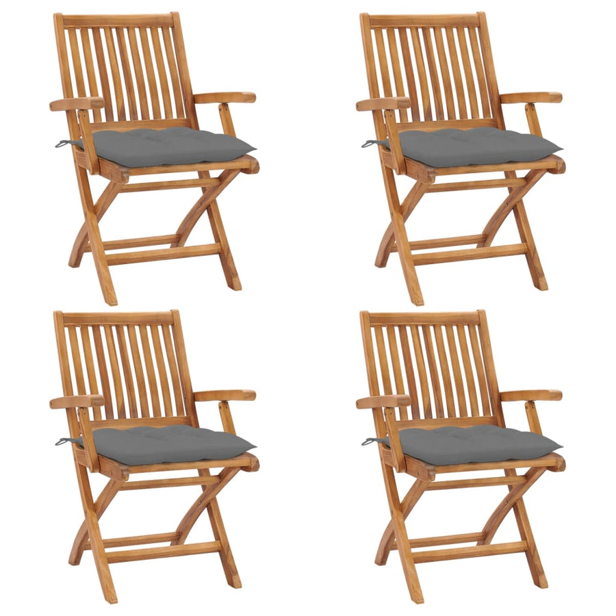 Folding Chairs with Cushions 4 pcs Solid Teak Wood