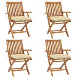 Folding Chairs with Cushions 4 pcs Solid Teak Wood