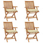 Folding Chairs with Cushions 4 pcs Solid Teak Wood