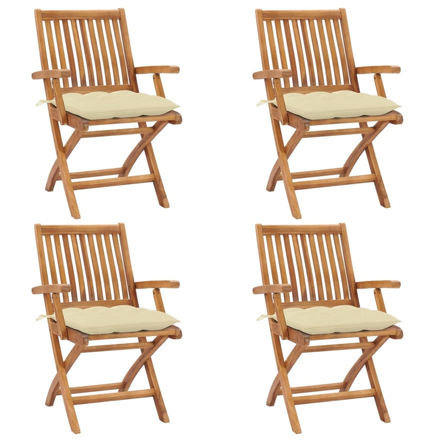 Folding Chairs with Cushions 4 pcs Solid Teak Wood