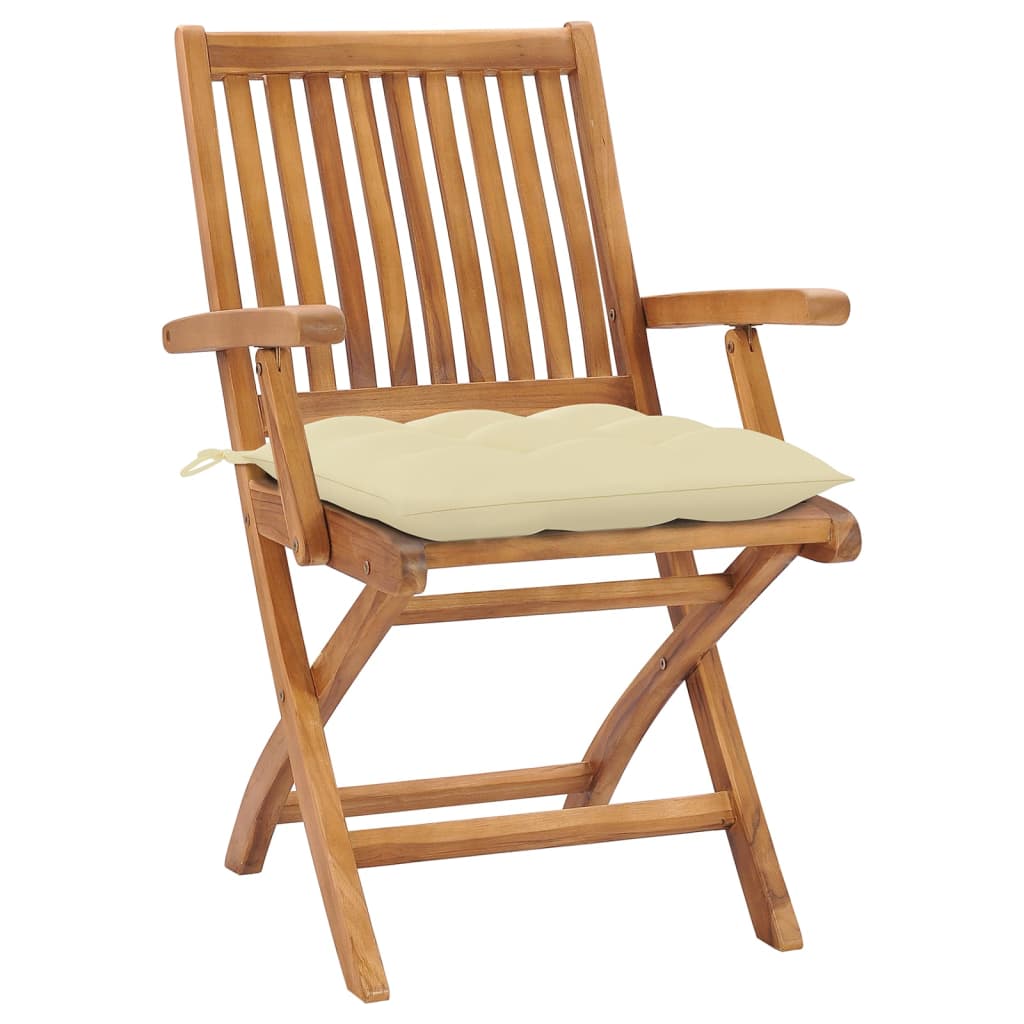 Folding Chairs with Cushions 4 pcs Solid Teak Wood