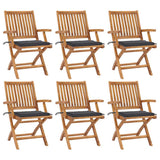 Folding Garden Chairs with Cushions 6 pcs Solid Teak Wood