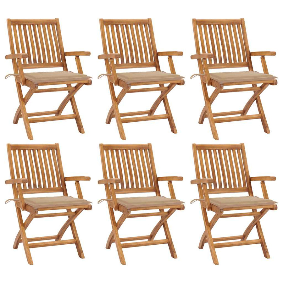 Folding Chairs with Cushions 6 pcs Solid Teak Wood