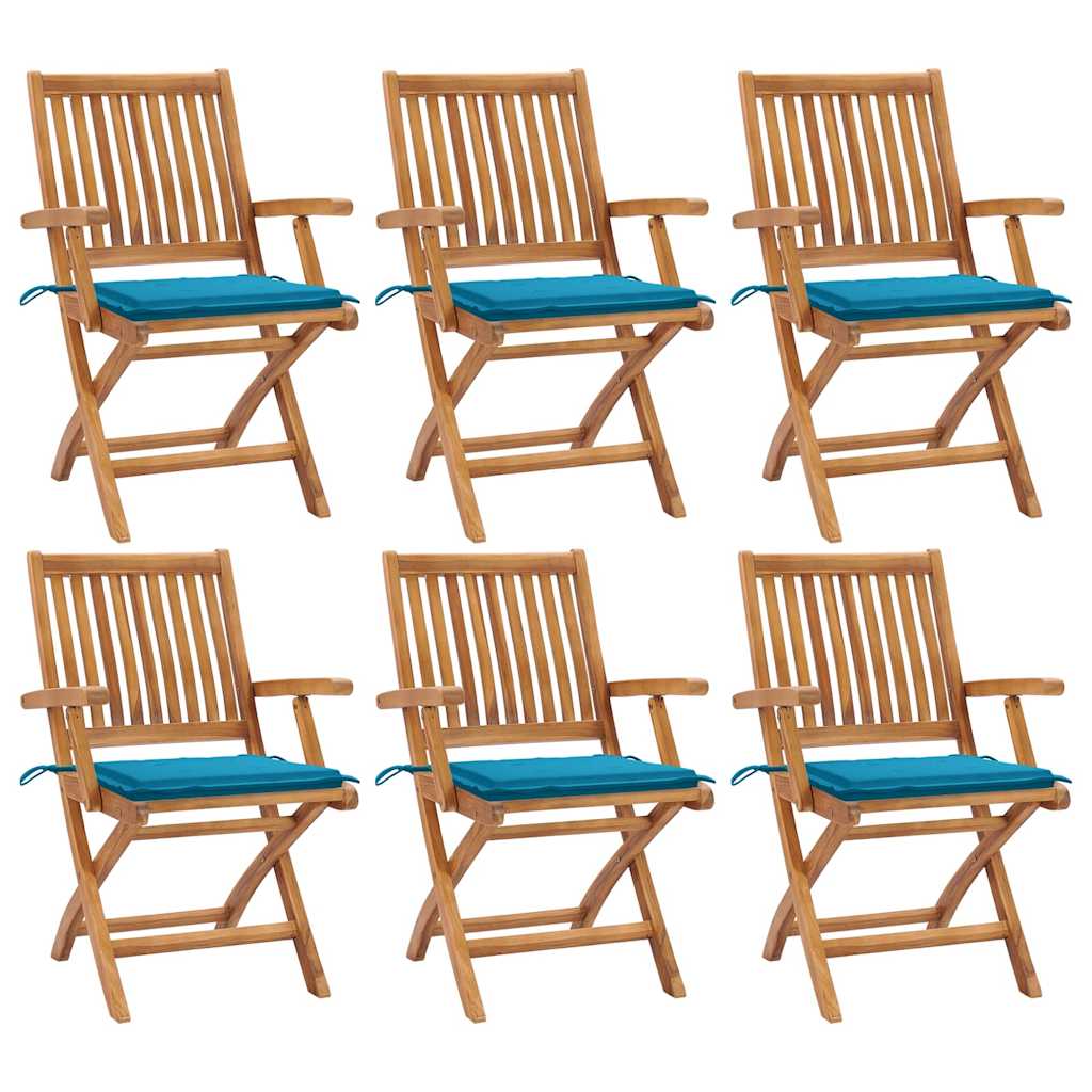 Folding Chairs with Cushions 6 pcs Solid Teak Wood