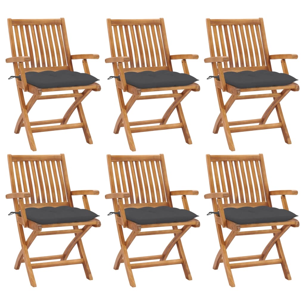 Folding Chairs with Cushions 6 pcs Solid Teak Wood