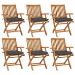 Folding Chairs with Cushions 6 pcs Solid Teak Wood