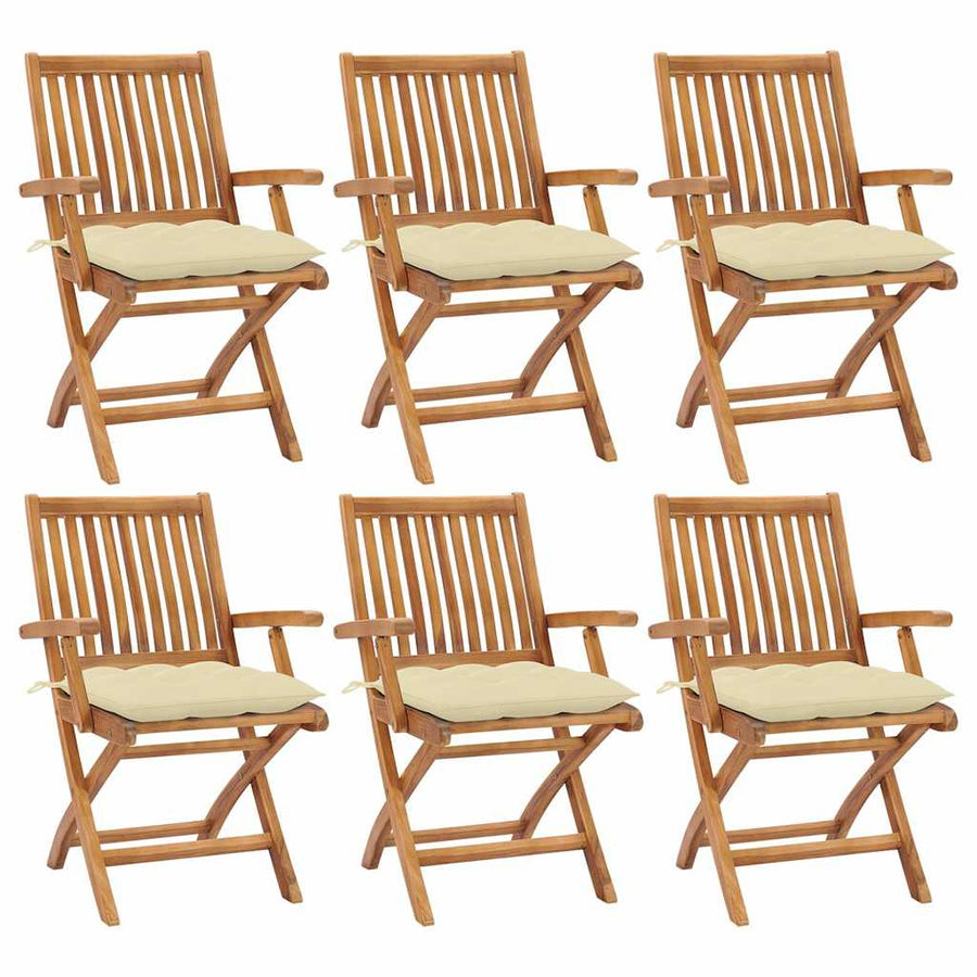 Folding Chairs with Cushions 6 pcs Solid Teak Wood