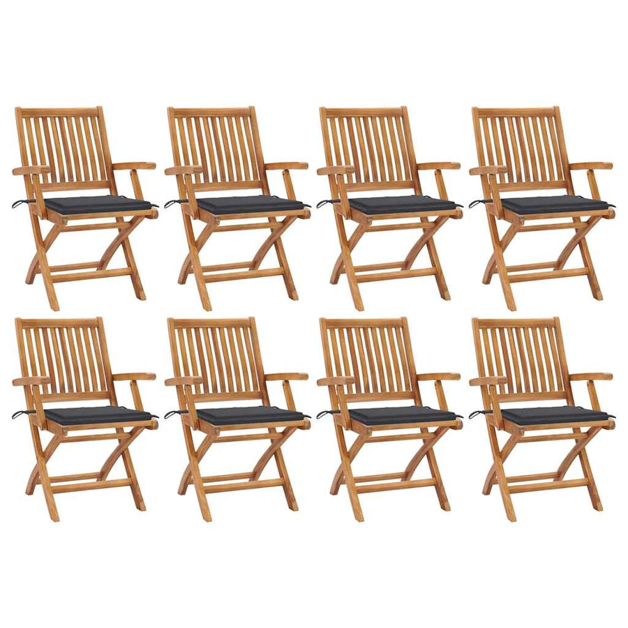 Folding Chairs with Cushions 8 pcs Solid Teak Wood