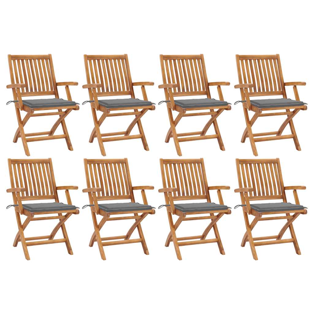 Folding Garden Chairs with Cushions 8 pcs Solid Teak Wood