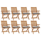 Folding Garden Chairs with Cushions 8 pcs Solid Teak Wood