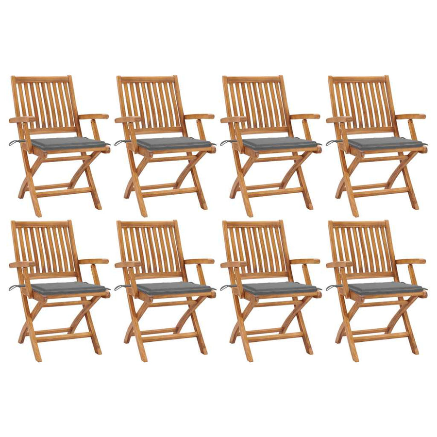 Folding Chairs with Cushions 8 pcs Solid Teak Wood
