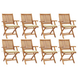 Folding Garden Chairs with Cushions 8 pcs Solid Teak Wood