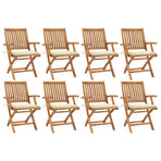Folding Chairs with Cushions 8 pcs Solid Teak Wood