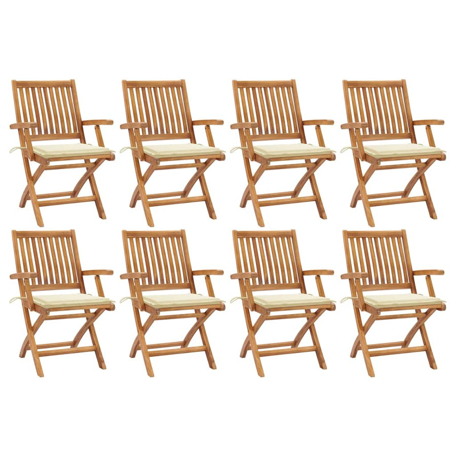 Folding Chairs with Cushions 8 pcs Solid Teak Wood