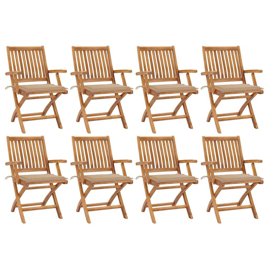 Folding Chairs with Cushions 8 pcs Solid Teak Wood