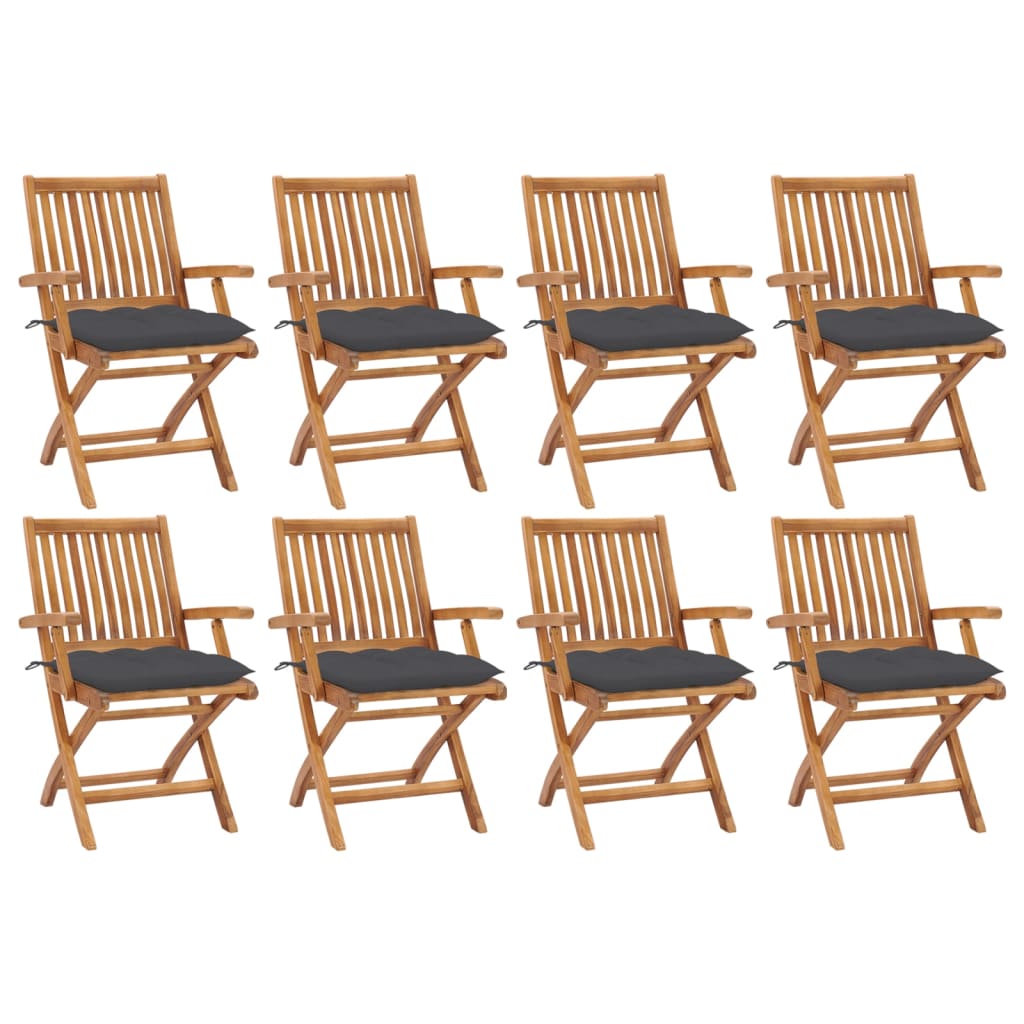 Folding Garden Chairs with Cushions 8 pcs Solid Teak Wood