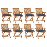 Folding Garden Chairs with Cushions 8 pcs Solid Teak Wood
