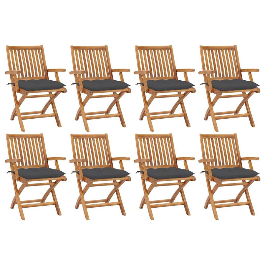 Folding Chairs with Cushions 8 pcs Solid Teak Wood