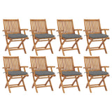 Folding Garden Chairs with Cushions 8 pcs Solid Teak Wood