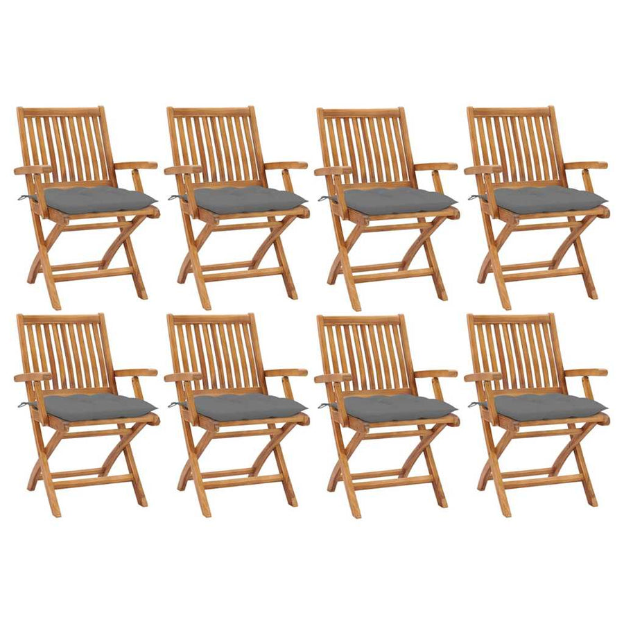Folding Chairs with Cushions 8 pcs Solid Teak Wood