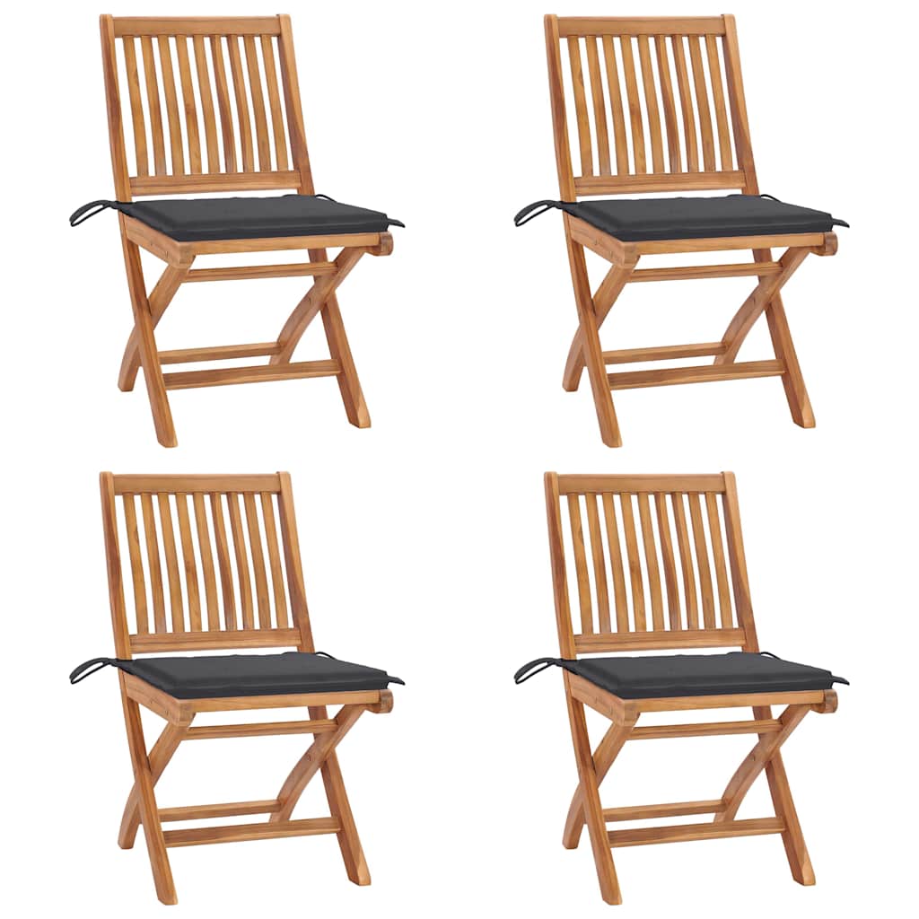 Folding Garden Chairs with Cushions 4 pcs Solid Teak Wood