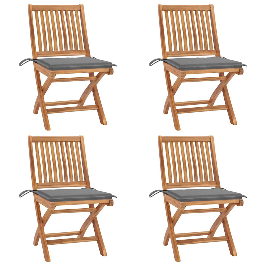 Folding Chairs with Cushions 4 pcs Solid Teak Wood