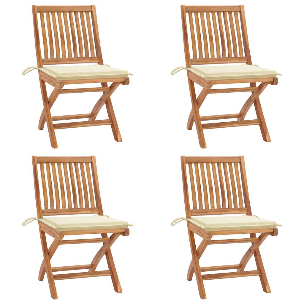Folding Garden Chairs with Cushions 4 pcs Solid Teak Wood