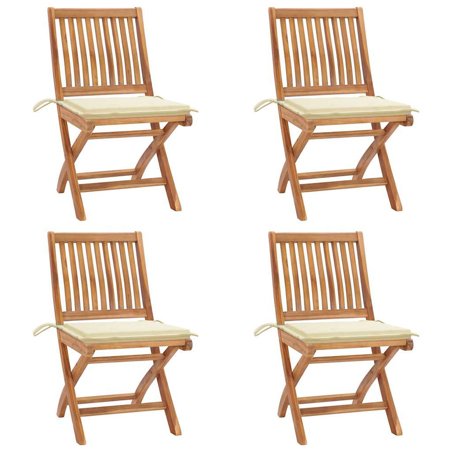 Folding Chairs with Cushions 4 pcs Solid Teak Wood