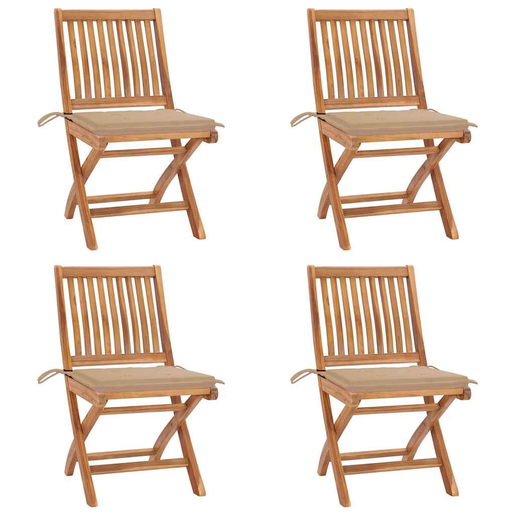 Folding Garden Chairs with Cushions 4 pcs Solid Teak Wood