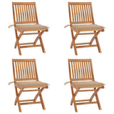 Folding Garden Chairs with Cushions 4 pcs Solid Teak Wood